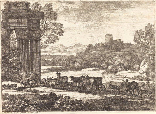 The Herd Returning in Stormy Weather (Le troupeau en marche par un temps orageux) by Claude Lorrain (French, 1604/1605 - 1682), 16X12"(A3)Poster Print