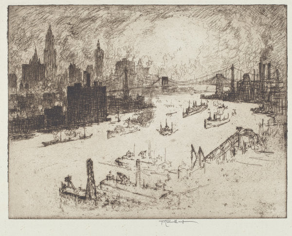 Sunset, from Williamsburg Bridge by Joseph Pennell (American, 1857 - 1926), 16X12"(A3)Poster Print