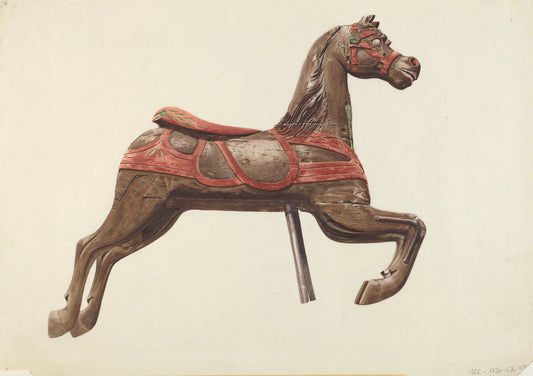 Carousel horse by Mildred E. Bent (American, active c. 1935), 16X12"(A3)Poster Print