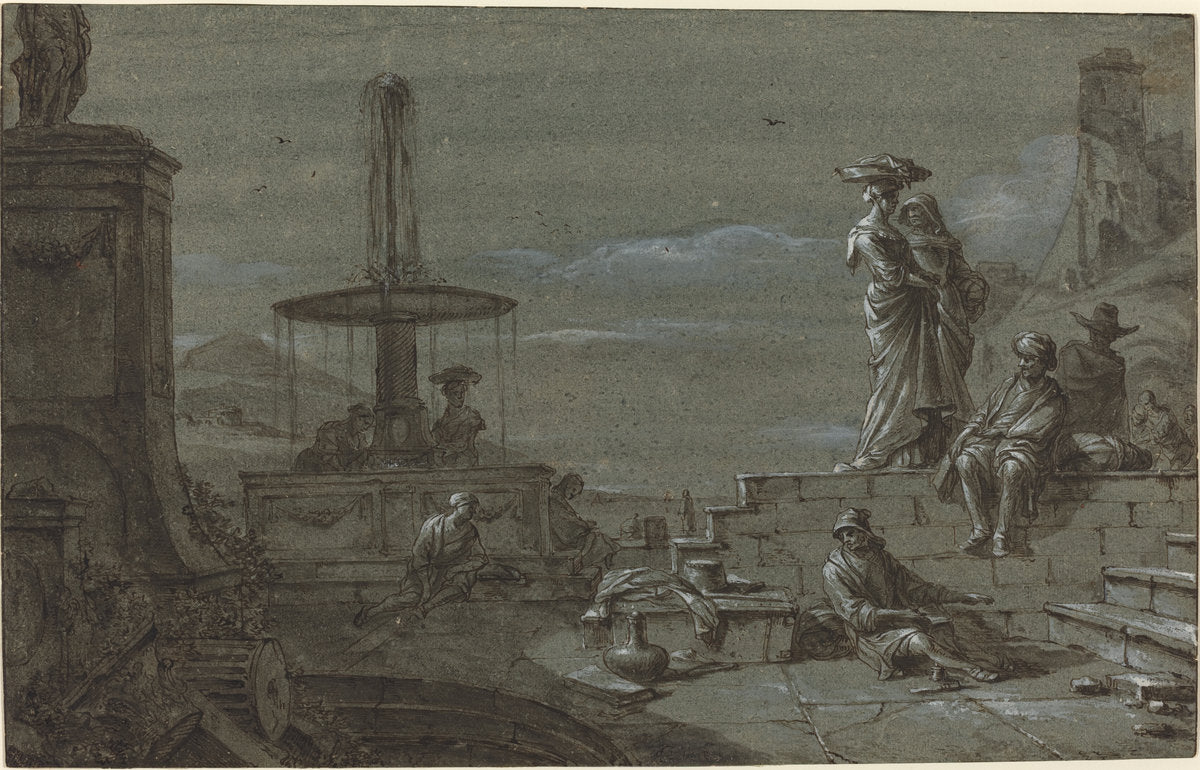 Piazza by Moonlight by Thomas Wyck (Dutch, c. 1616 - 1677), 16X12"(A3)Poster Print
