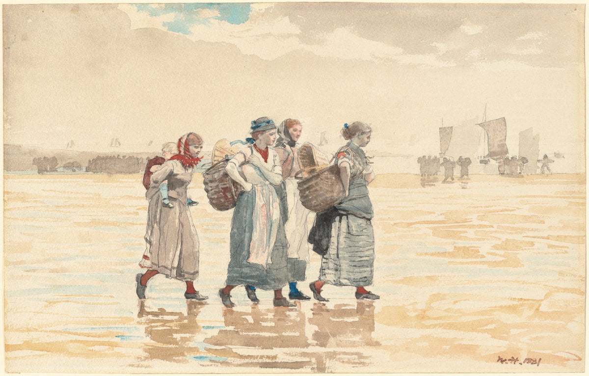 Four Fishwives on the Beach by Winslow Homer (American, 1836 - 1910), 16X12"(A3)Poster Print