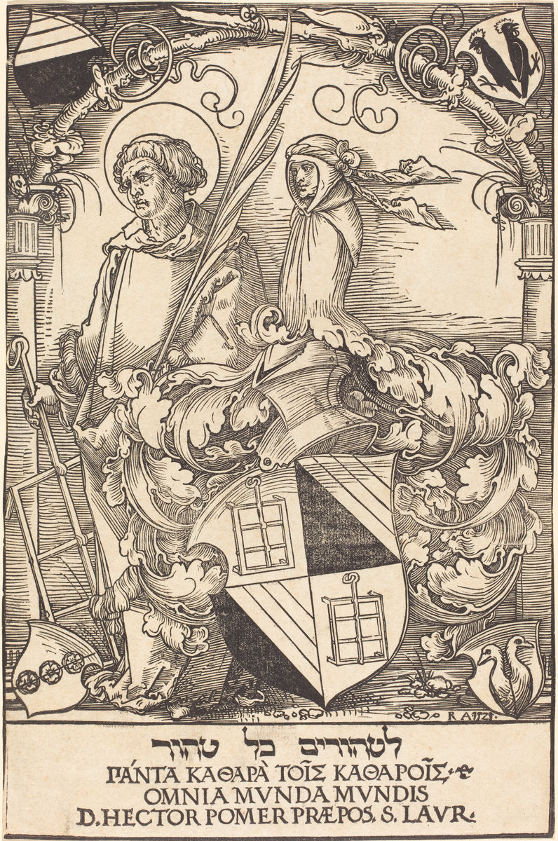 Coat of Arms of Hector Pomer by Sebald Beham (German, 1500 - 1550), 16X12"(A3)Poster Print