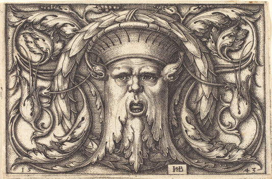 Ornament with a Mask by Sebald Beham (German, 1500 - 1550), 16X12"(A3)Poster Print