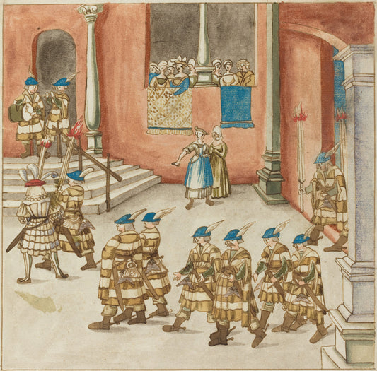 c. 1515 by German 16th Century (Procession of Knights Viewed by Ladies on a Balcony), 16X12"(A3)Poster Print