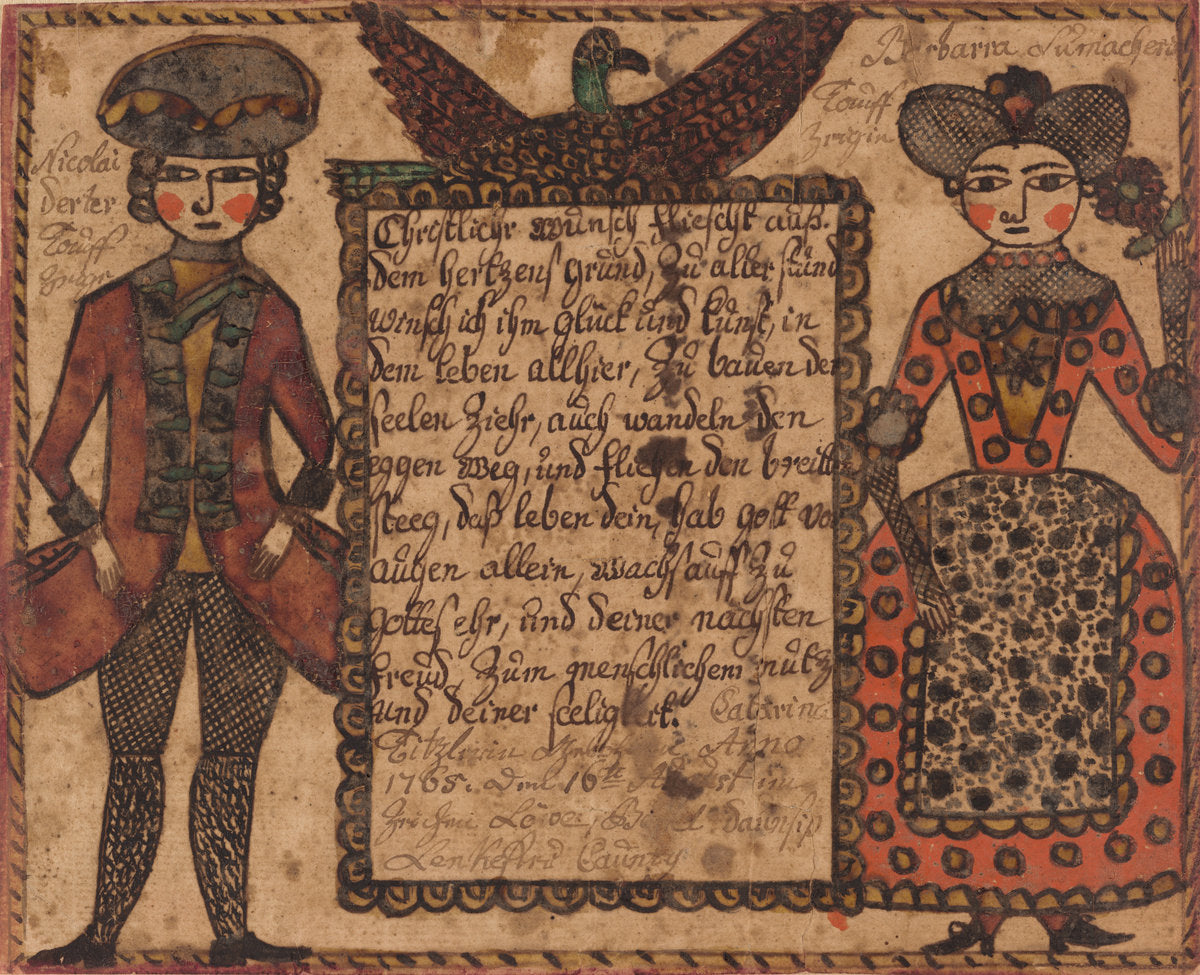 Baptismal Wish for Catarina Titzlir by Sussel-Washington Artist (American, active second half of the 18th Century), 16X12"(A3)Poster Print