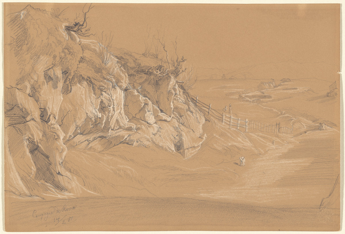 Campagna di Roma (Roman Countryside) (recto) by Julius Jacob the Elder (German, 1811 - 1882), 16X12"(A3)Poster Print