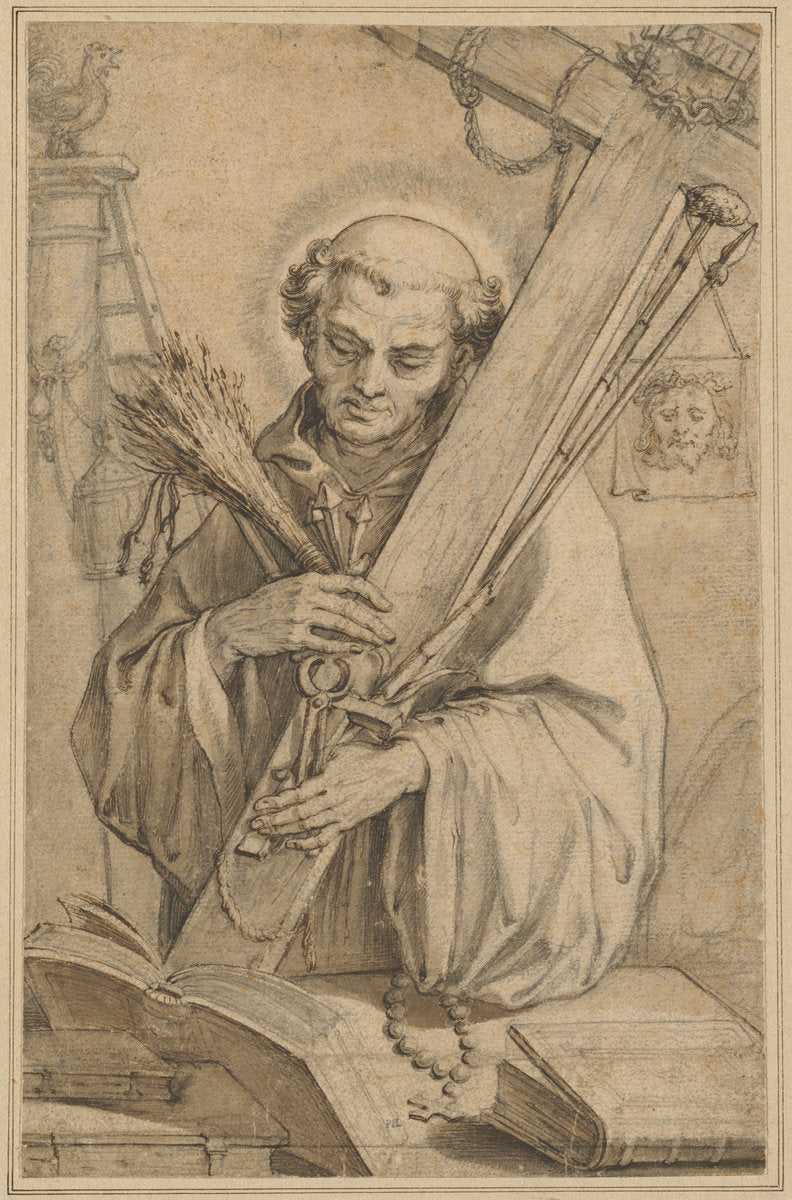 Saint Bernard of Clairvaux with the Instruments of the Passion by Pieter de Jode I (Flemish, 1570 - 1634), 16X12"(A3)Poster Print