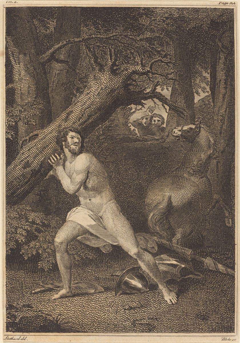 Orlando in a Fury Tearing up Trees by William Blake after Thomas Stothard (British, 1757 - 1827), 16X12"(A3)Poster Print