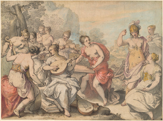 Minerva and the Muses by Hans Rottenhammer (German, 1564 - 1625), 16X12"(A3)Poster Print