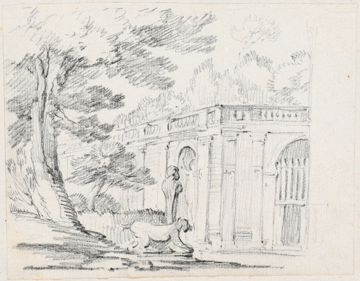 Loggia and Statuary in an Italian Garden by Joseph-Marie Vien (French, 1716 - 1809), 16X12"(A3)Poster Print
