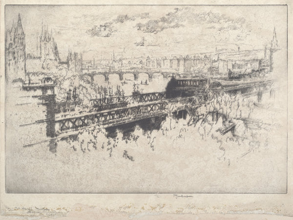 London over Charing Cross Bridge by Joseph Pennell (American, 1857 - 1926), 16X12"(A3)Poster Print