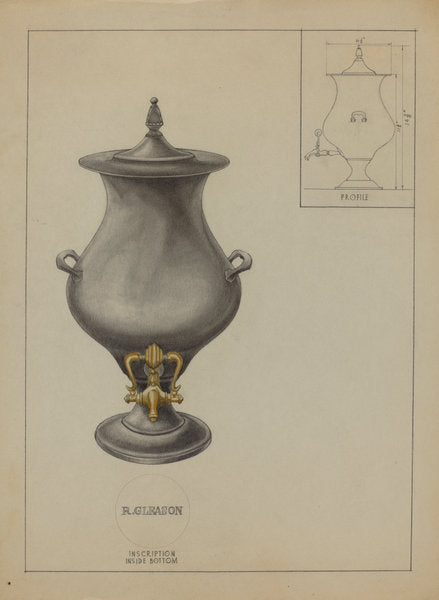 Pewter Coffee Urn by Philip Johnson (American, active c. 1935), 16X12"(A3)Poster Print