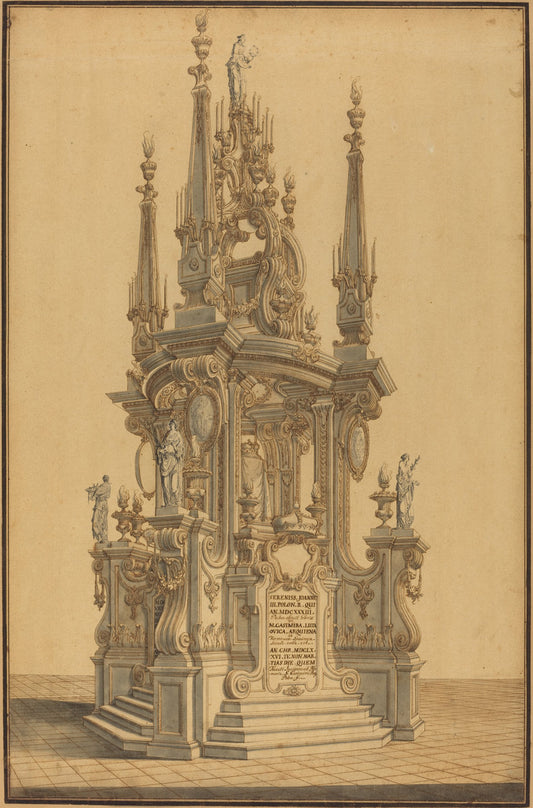 Magnificent Catafalque in Honor of John III, King of Poland by Alessandro Galli Bibiena (Bolognese, 1687 - before 1769), 16X12"(A3)Poster Print