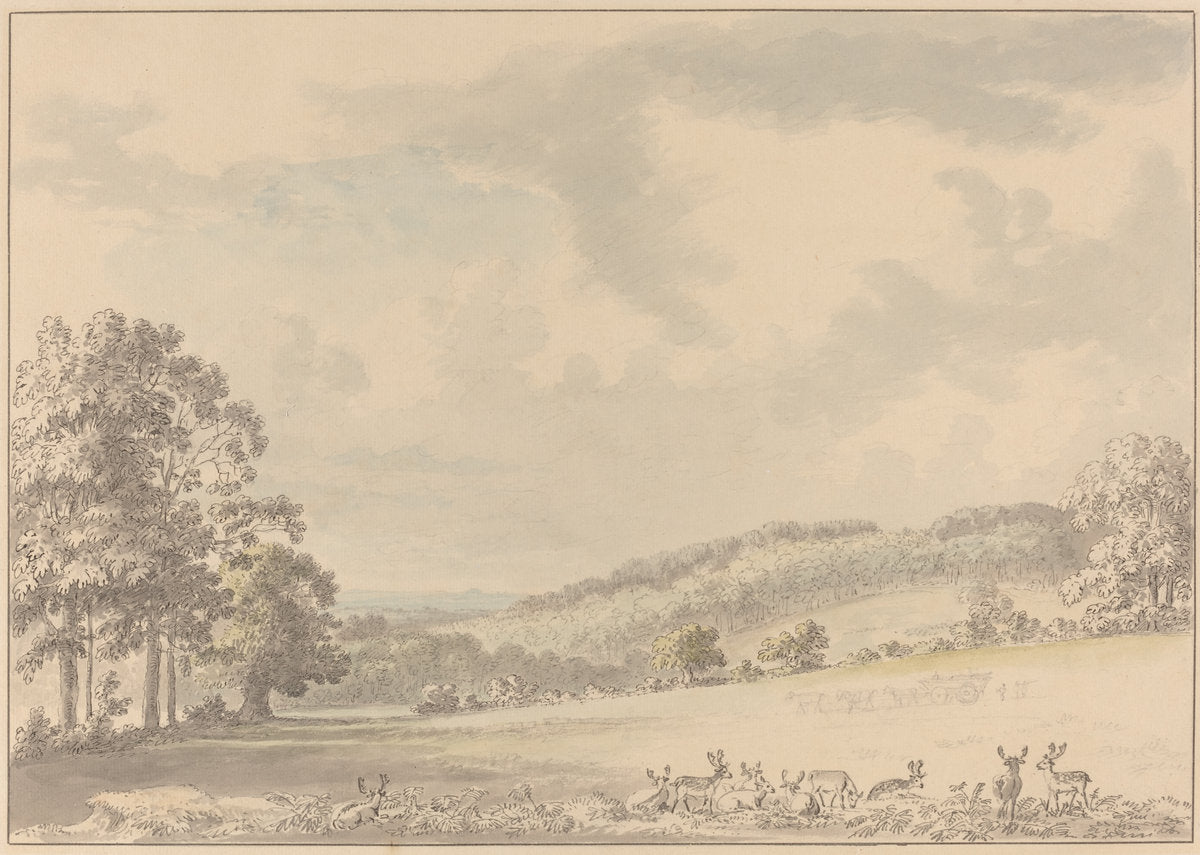 Deer Resting in Albury Park by Anthony Devis (British, 1729 - 1817), 16X12"(A3)Poster Print