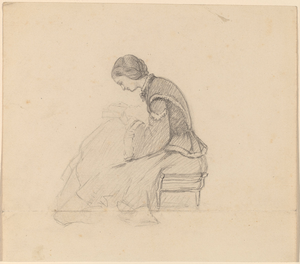 Study of a Girl Reading by Elihu Vedder (American, 1836 - 1923), 16X12"(A3)Poster Print