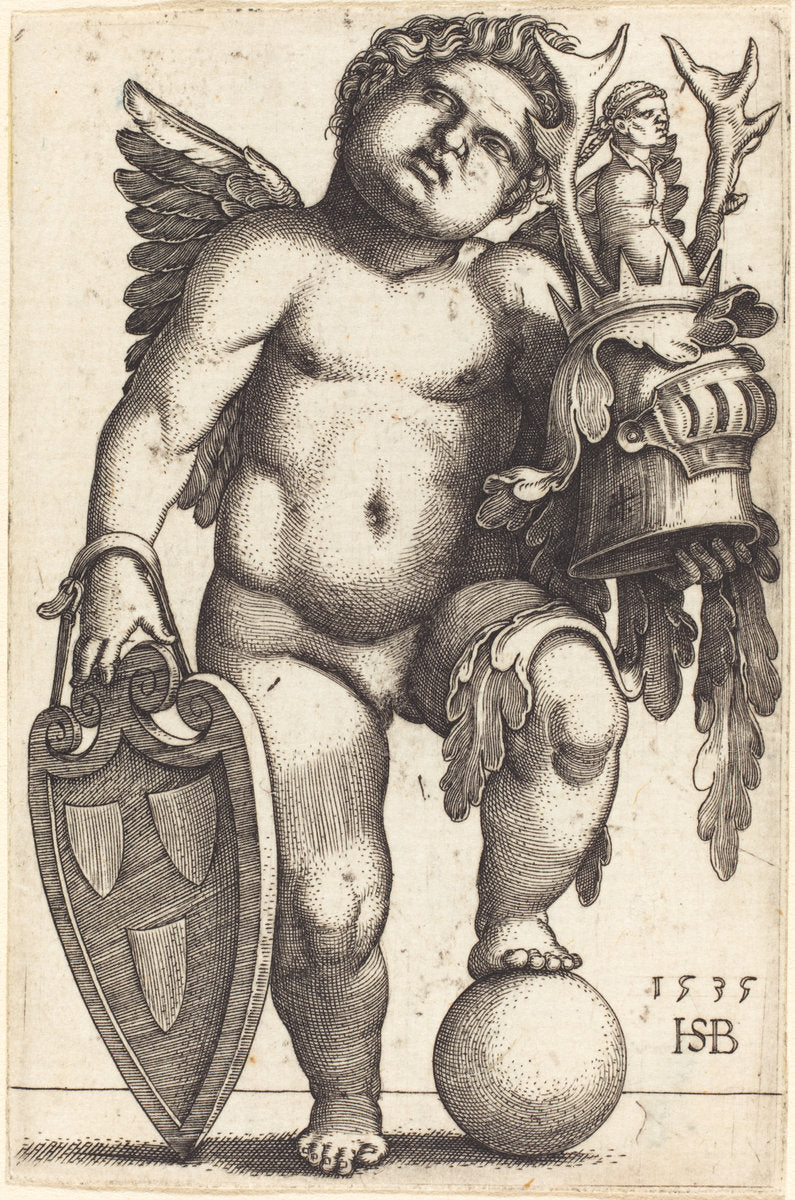 Female Genius Holding a Coat of Arms by Sebald Beham (German, 1500 - 1550), 16X12"(A3)Poster Print