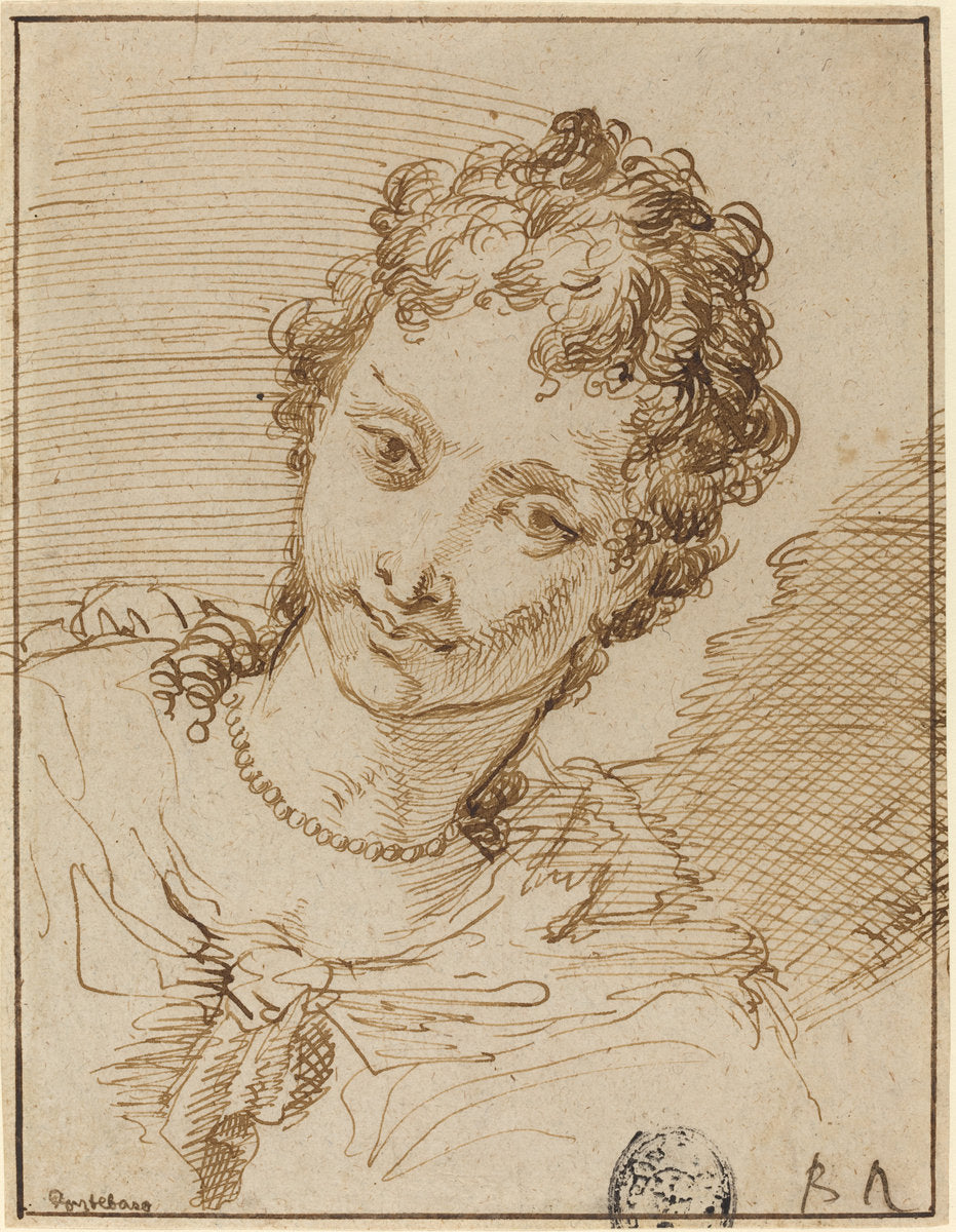 Elegant Young Woman with a Pearl Necklace by Francesco Fontebasso (Venetian, 1709 - 1769), 16X12"(A3)Poster Print