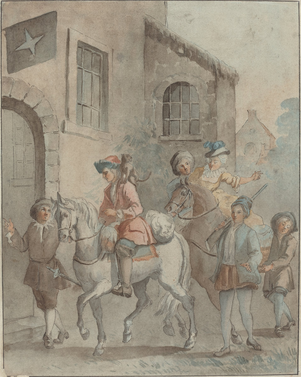 18th century by French 18th Century after Jean-Baptiste Oudry (Arrival at an Inn), 16X12"(A3)Poster Print
