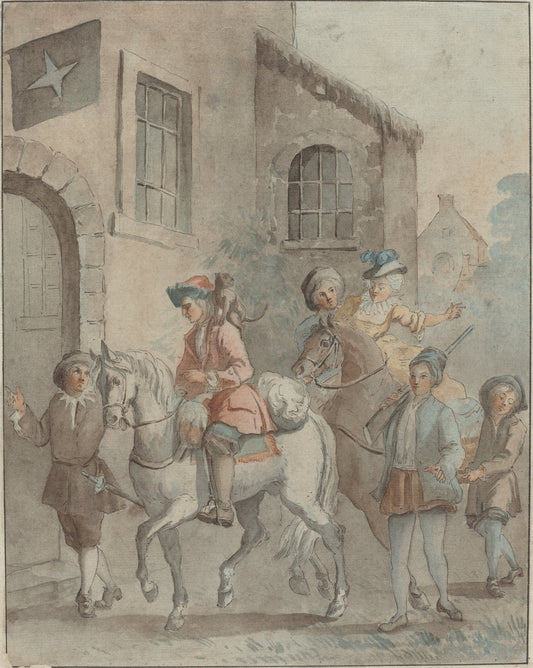 18th century by French 18th Century after Jean-Baptiste Oudry (Arrival at an Inn), 16X12"(A3)Poster Print