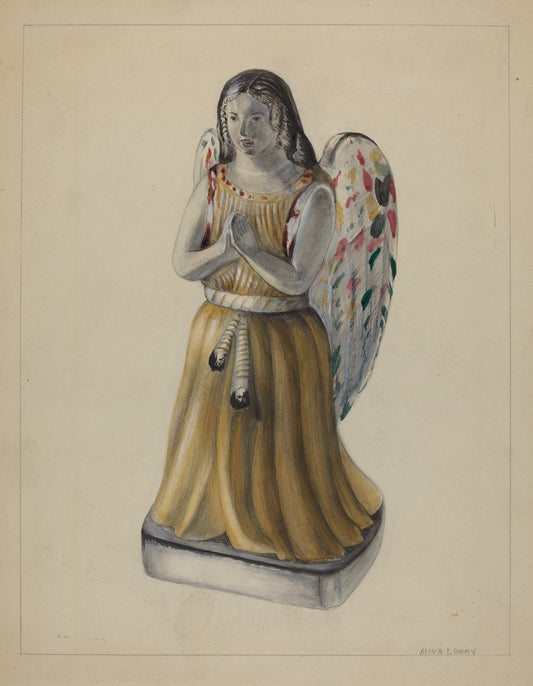 Pa. German Chalkware Angel Figure by Mina Lowry (American, 1894 - 1942), 16X12"(A3)Poster Print