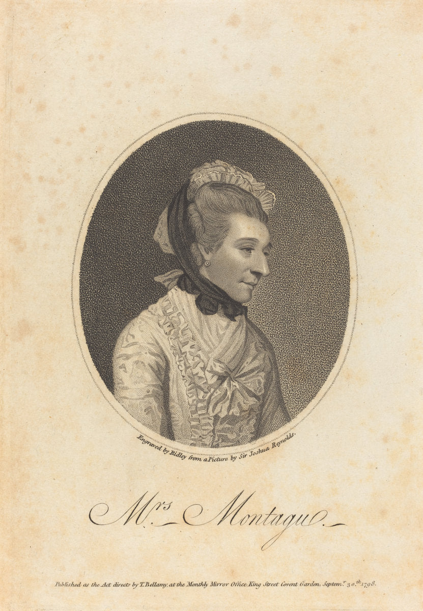 Elizabeth Montague by William Ridley after Sir Joshua Reynolds (British, 1764 - 1838), 16X12"(A3)Poster Print