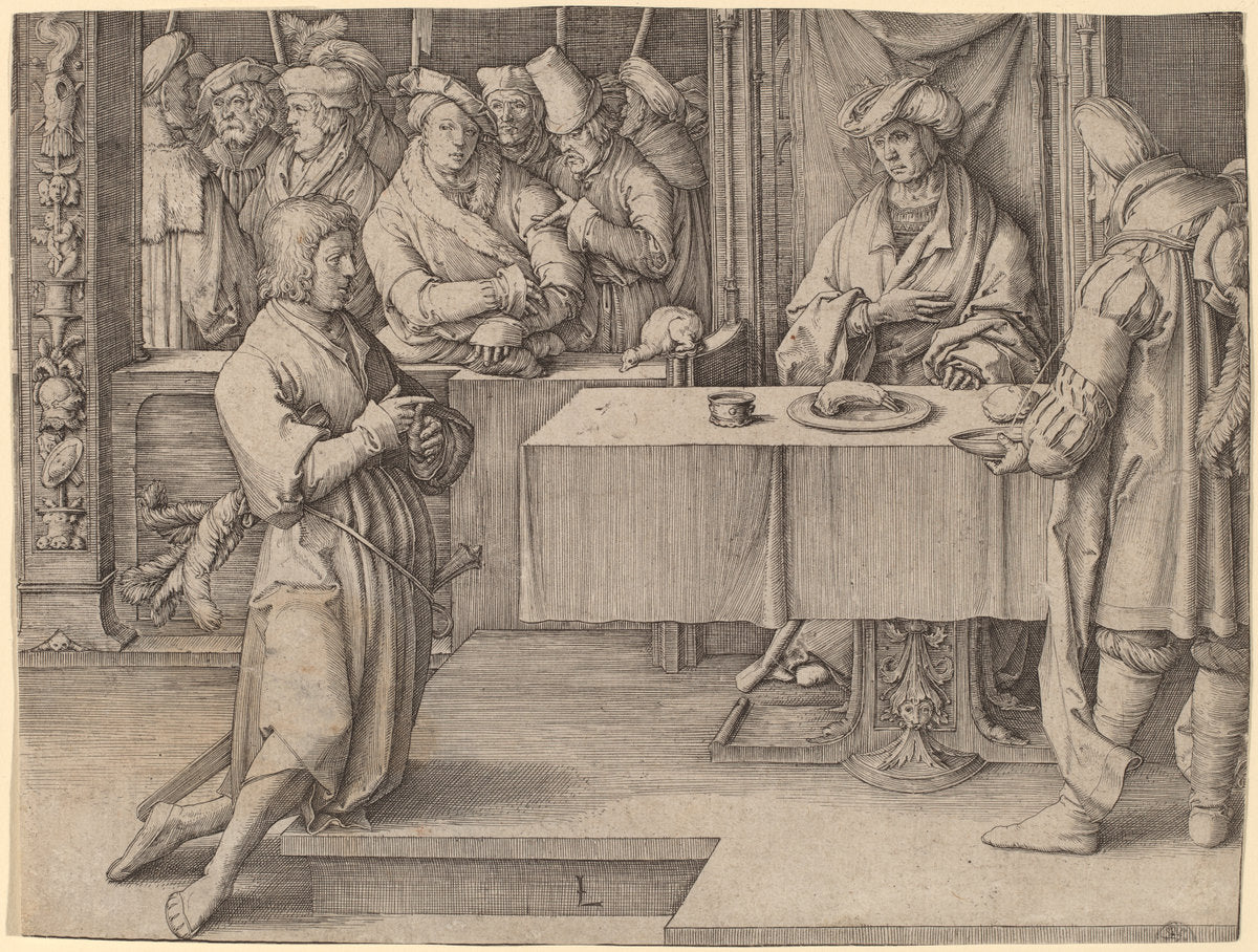 Joseph Interprets the Dreams of the Pharaoh by Lucas van Leyden (Netherlandish, 1489/1494 - 1533), 16X12"(A3)Poster Print
