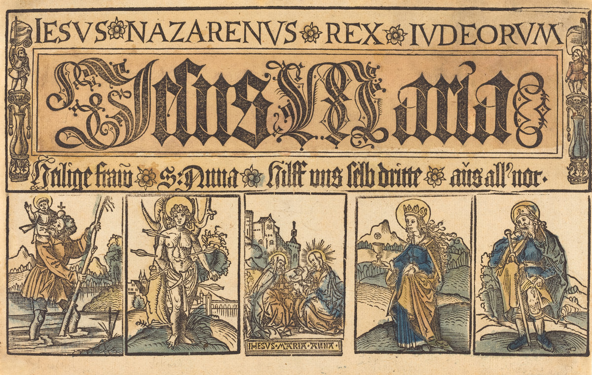 c. 1500/1525 by German 15th Century (Saint Anne, The Madonna and Child and Saints Christopher, Sebastian, Clara and Roche), 16X12"(A3)Poster Print
