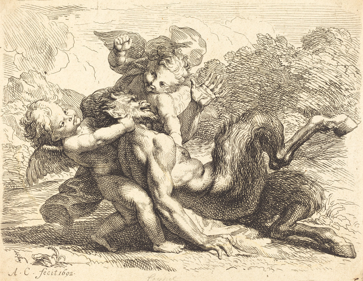 Pan Overcome by Putti by Antoine Coypel (French, 1661 - 1722), 16X12"(A3)Poster Print