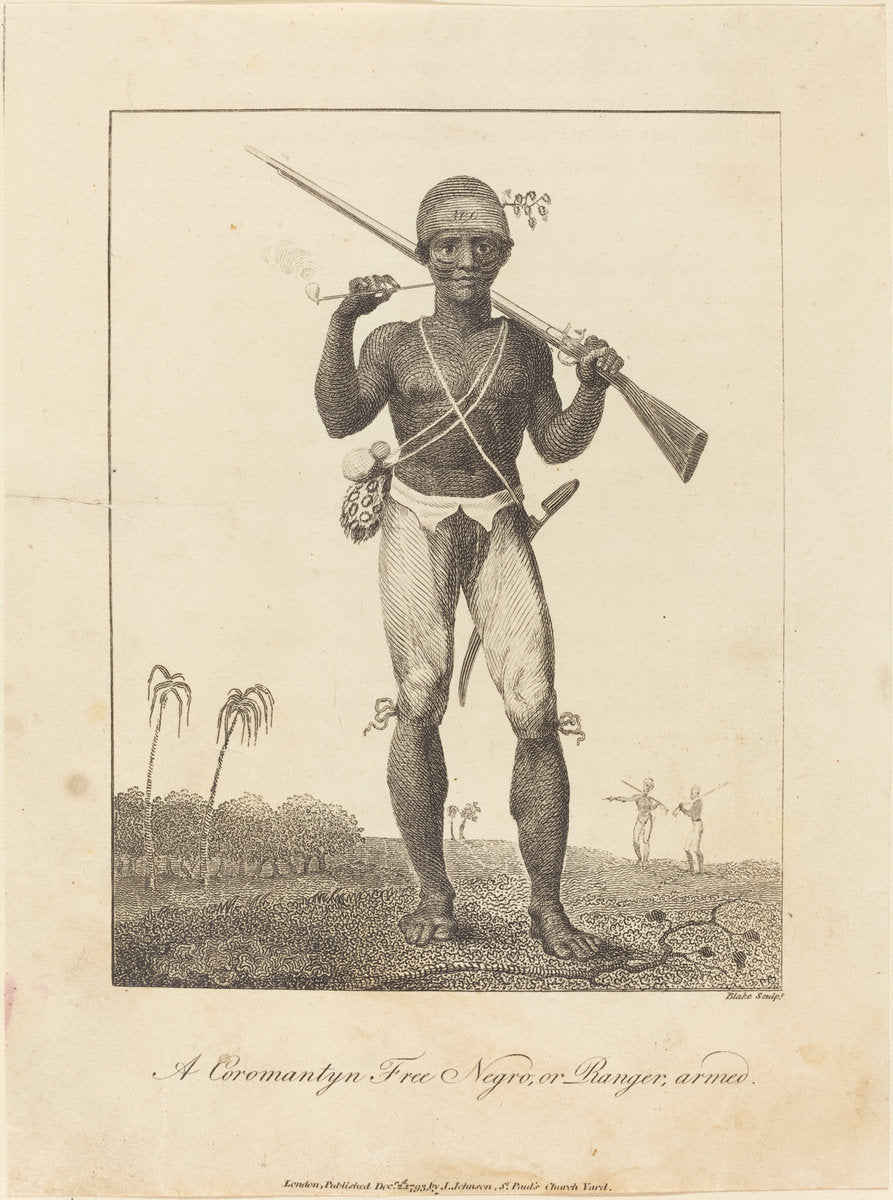 A Coromantyn Free Negro, or Ranger, armed by William Blake after John Gabriel Stedman (British, 1757 - 1827), 16X12"(A3)Poster Print