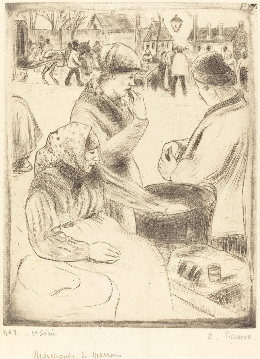 Chestnut Vendors (Marchands de marrons) by Camille Pissarro (French, 1830 - 1903), 16X12"(A3)Poster Print