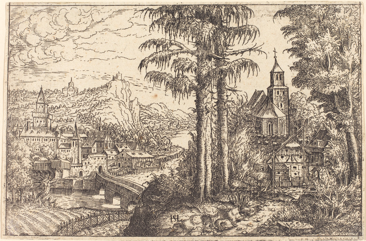 View of a Town near a River with a Church on the Right by Hanns Lautensack (German, 1524 - 1561/1566), 16X12"(A3)Poster Print