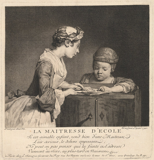 La Maitresse d'ecole by Bernard Lepicie after Jean Siméon Chardin (French, 1698 - 1755), 16X12"(A3)Poster Print