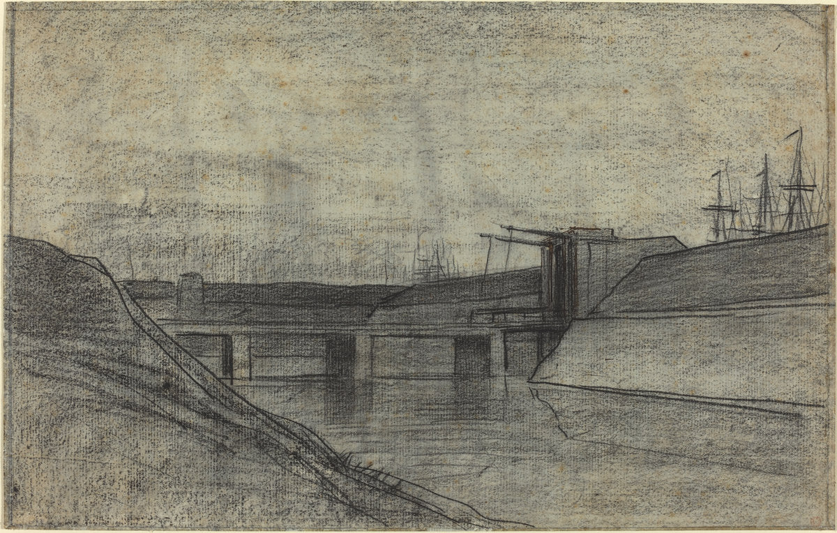 Bridge over an Estuary by Charles-François Daubigny (French, 1817 - 1878), 16X12"(A3)Poster Print
