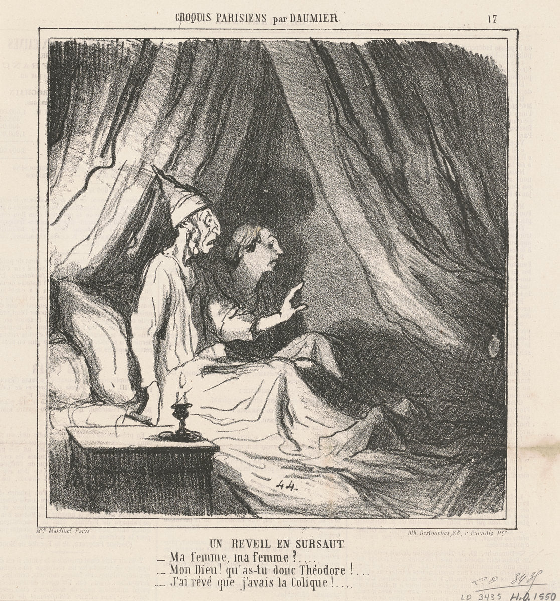 Un réveil en sursaut by Honoré Daumier (French, 1808 - 1879), 16X12"(A3)Poster Print