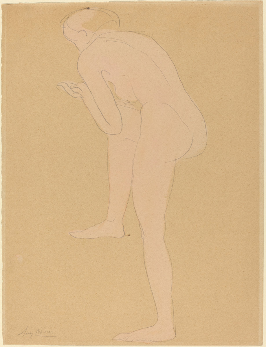Figure Bending Forward with Right Knee Raised by Auguste Rodin (French, 1840 - 1917), 16X12"(A3)Poster Print