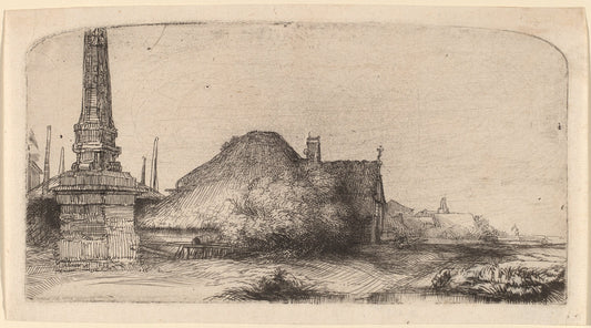 Landscape with an Obelisk by Rembrandt van Rijn (Dutch, 1606 - 1669), 16X12"(A3)Poster Print