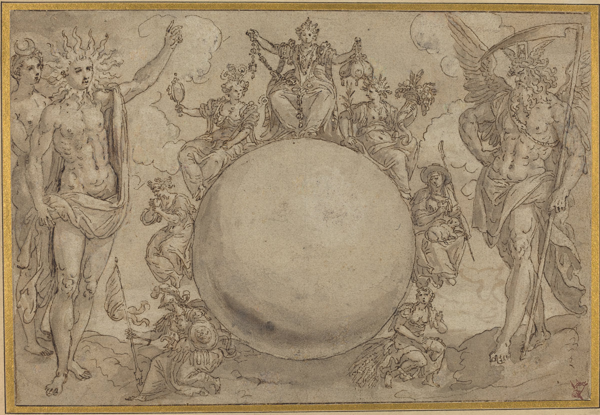 Apollo, Diana, and Time with the Cyclic Vicissitudes of Human Life by Maarten de Vos (Flemish, 1532 - 1603), 16X12"(A3)Poster Print