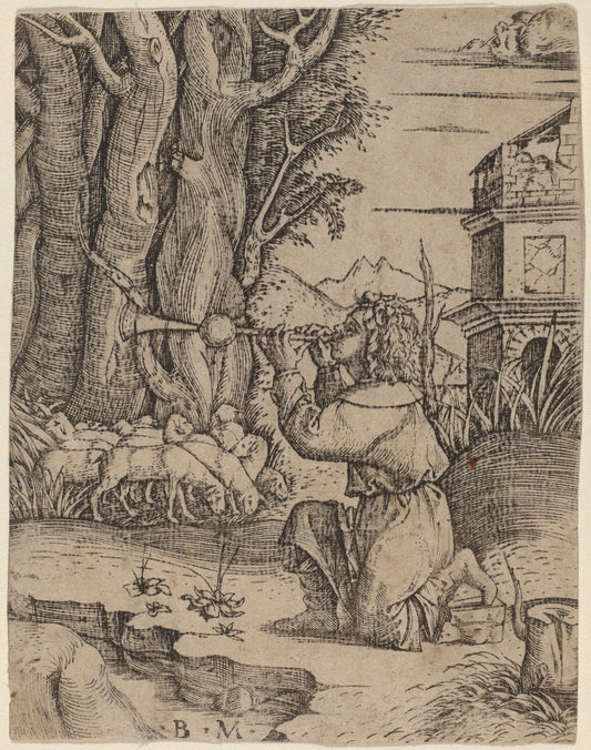 Shepherd with a Platerspiel by Benedetto Montagna (Italian, c. 1480 - 1555 or 1558), 16X12"(A3)Poster Print
