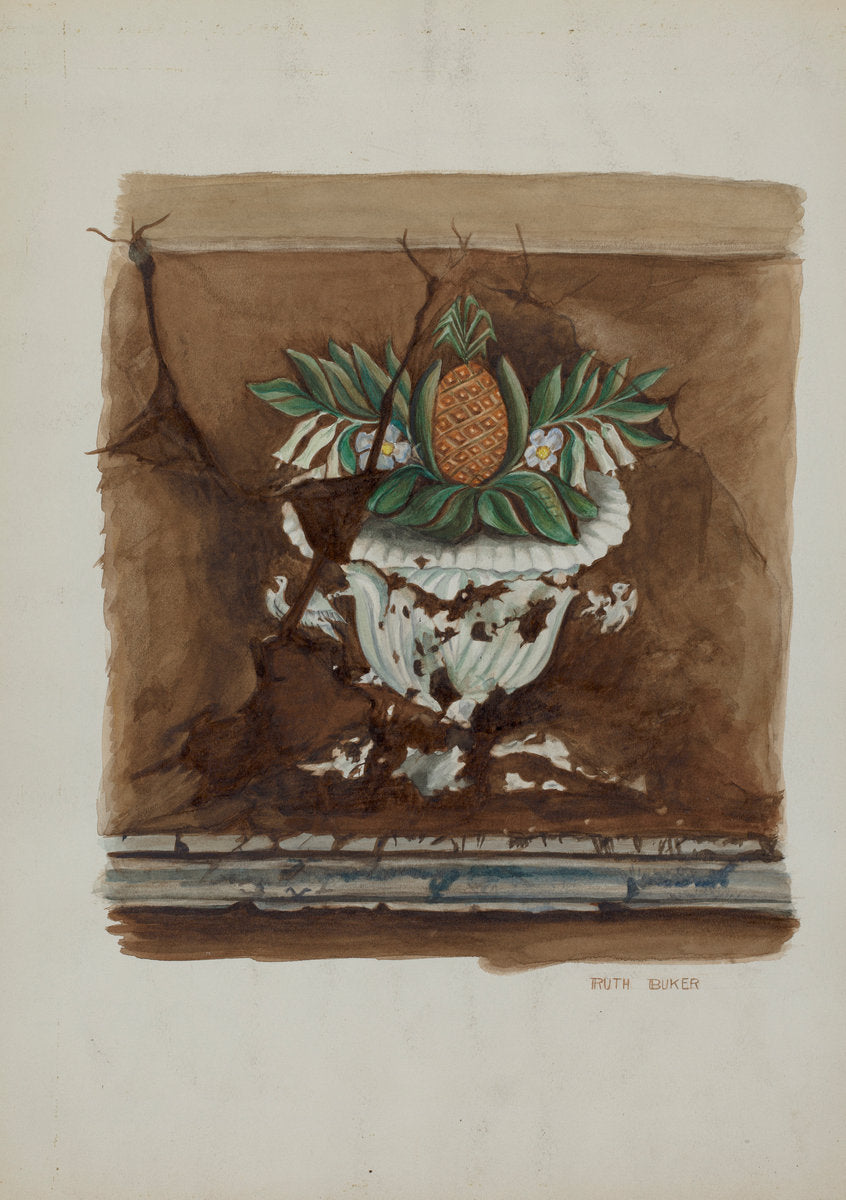 Wall Painting, Pineapple by Ruth Buker (American, active c. 1935), 16X12"(A3)Poster Print