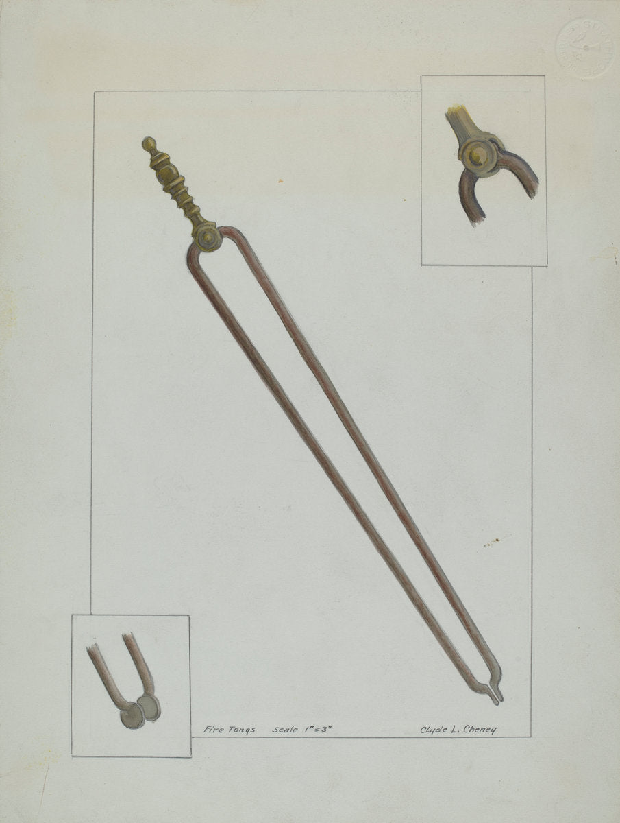 Fire Tongs by Clyde L. Cheney (American, active c. 1935), 16X12"(A3)Poster Print