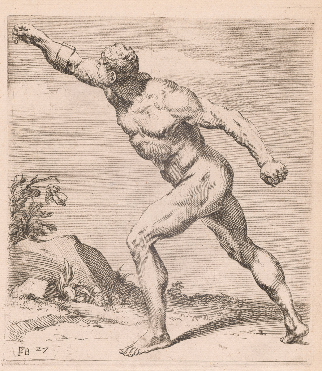 A Nude Fighting Man, side view, turned to left [plate 27] by François Perrier (French, 1594 - 1649), 16X12"(A3)Poster Print