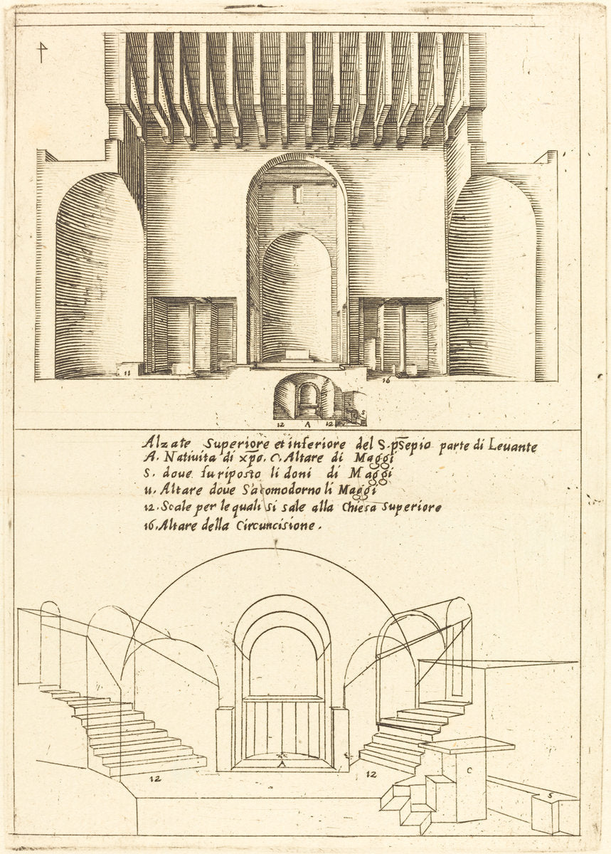 Elevation of the Church of the Holy Manger by Jacques Callot (French, 1592 - 1635), 16X12"(A3)Poster Print