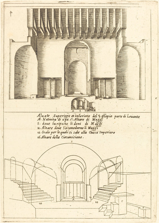 Elevation of the Church of the Holy Manger by Jacques Callot (French, 1592 - 1635), 16X12"(A3)Poster Print