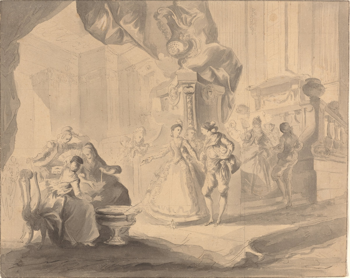 Dance in a Palace by Luis Paret y Alcázar (Spanish, 1746 - 1799), 16X12"(A3)Poster Print