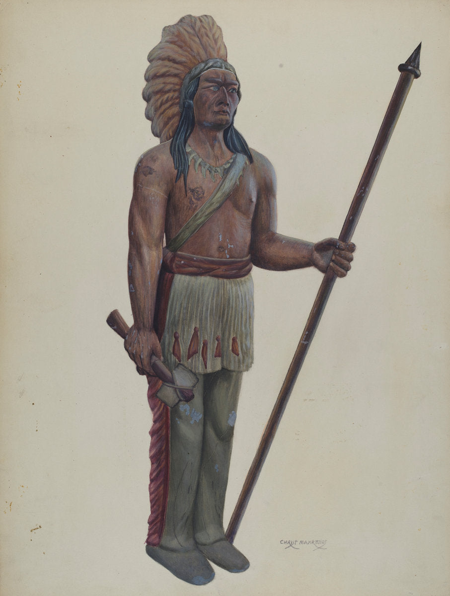 Cigar Store Indian by Chris Makrenos (American, active c. 1935), 16X12"(A3)Poster Print