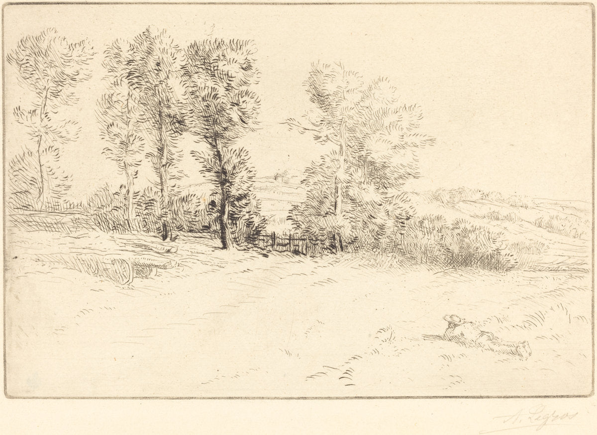 Meadow in Sunshine (Le pre ensoleille) by Alphonse Legros (French, 1837 - 1911), 16X12"(A3)Poster Print