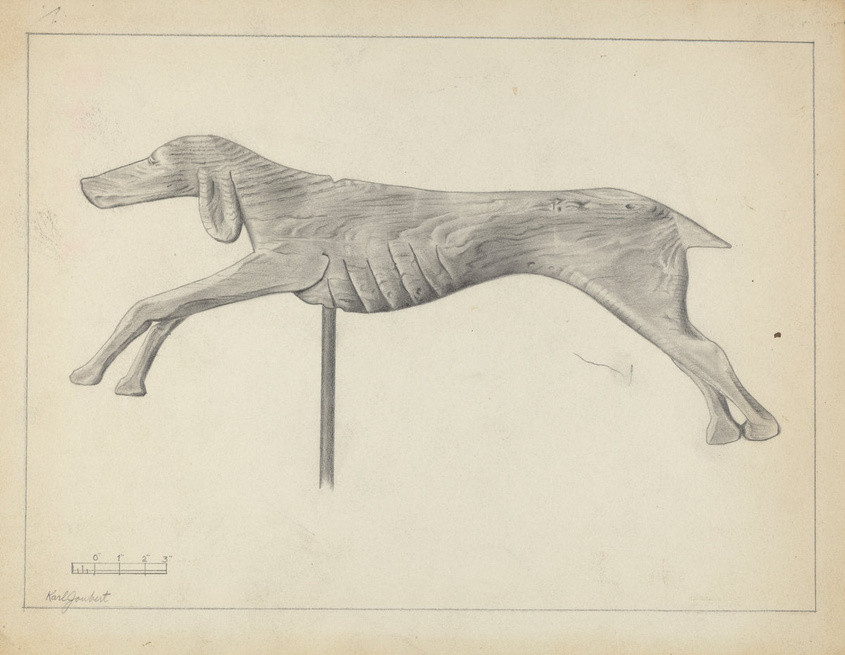 Running Dog Weather Vane by Gordon Sanborn (American, active c. 1935), 16X12"(A3)Poster Print