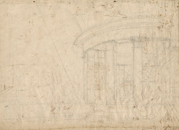 Architectural Fantasy on a Round Temple Enclosed with an Ambulatory (verso) by Pietro Gonzaga (Venetian, 1751 - 1831), 16X12"(A3)Poster Print