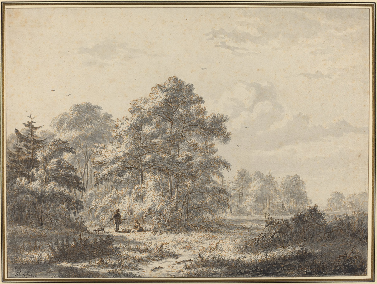 Hunters at the Edge of the Woods by Attributed to Jacobus Theodorus Abels (Dutch, 1803 - 1866), 16X12"(A3)Poster Print