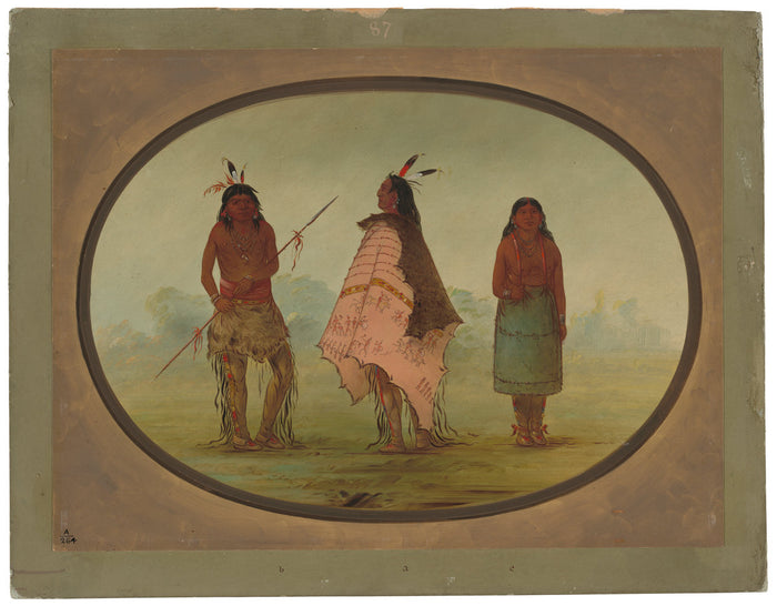 Two Apachee Warriors and a Woman by George Catlin (American, 1796 - 1872), 16X12